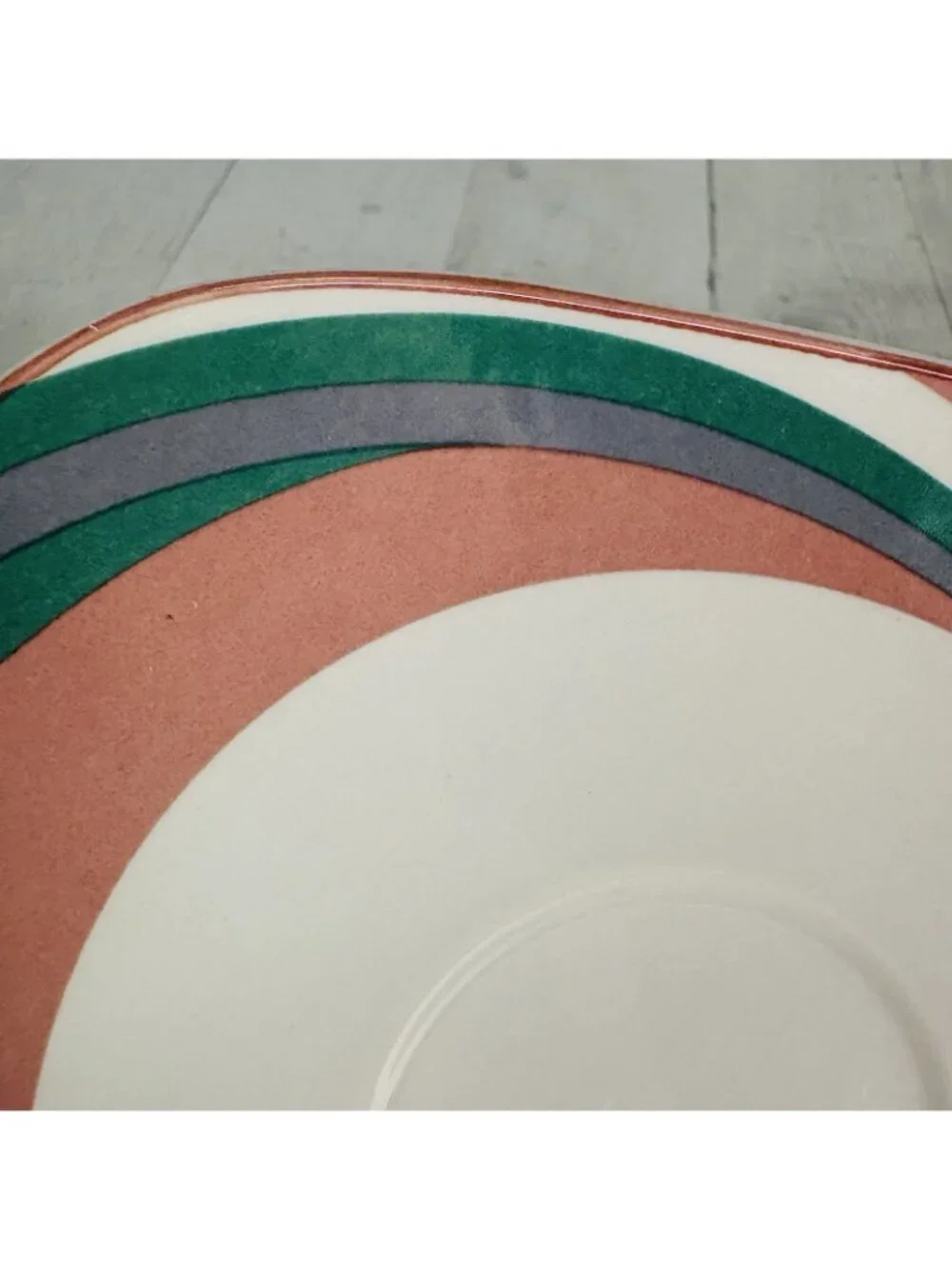 Sango Quadrille PINWHEEL PINK Wave Geometric Semi Porcelain Square Saucer Set 2